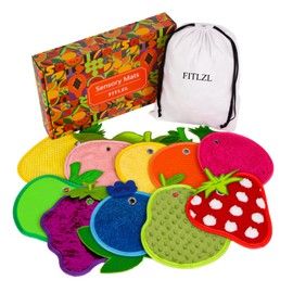 FITLZL Sensory Mats, Fruit Shaped, Assorted Textured Sensory Tiles for Kids and Autistic Children, Sensory Toys for Tactile Play and Multi Sensory Exploration, Sensory Wall and Floor Panels, 10 Piece.