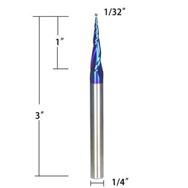 DashHound 1/4 inch Shank Milling Cutters Ball Nose Up Cut CNC Router Bits 2D and 3D Carving Tapered Angle 6.2Deg Tapered Angle Ball tip with 3 inch Over Length BRB362