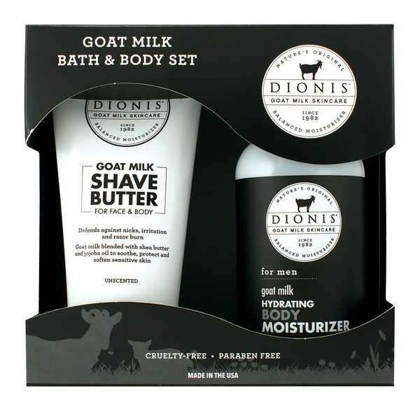 Dionis Goat Milk Skincare Men's Bath & Body Gift Set - Shea Butter & Jojoba Oil Shave Butter For Sensitive Skin, Protects Against Irritation & Razor Burns - Unscented Hydrating Moisturizer For Men