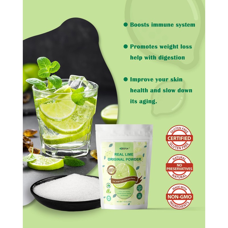 ORGFUN Original Lime Powder, Whole Lime Juice Freeze Dried Powder,