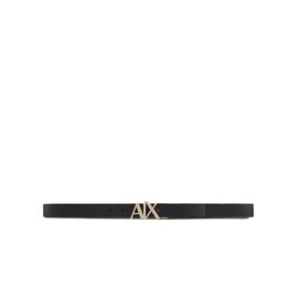 A|X Armani Exchange Men's Gold Ax Buckle Reversible Hinge Belt, Black/Blue Navy, 34