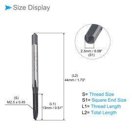 CoCud Helix Points Tap M2.5X0.45 Thread Size Ti cN Coated HSS Metric Tapping Taps - (Application: Apply to Stainless Steel Drilling Tapping) Set of 2