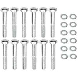JEGS Intake Manifold Bolts | Fits Small Block Ford Engines | Includes (12) 5/16"-18 x 2" Hex Head Bolts And (12) 5/16" SAE Flat Washers