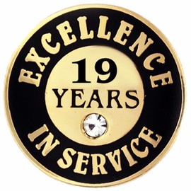 PinMart 19 Years of Service Pin - Excellence in Service Award Lapel with Rhinestone – Perfect for Employee Recognition Pins for Employees, Volunteer Appreciation, and Work Anniversaries – 5 Pack