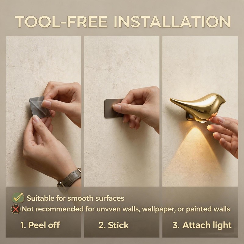 Gold Bird‑Shaped Wireless Motion Sensor LED Wall Night Light For