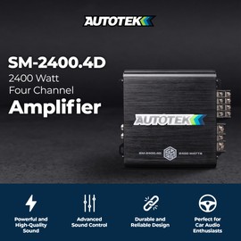 Autotek 2400 Watt 4 Channel Car Audio Amplifier with Bass Knob, High Output Class D Mono Bridged 4 Ohm Stable Input, Street Machine, SM-2400.4D, Black