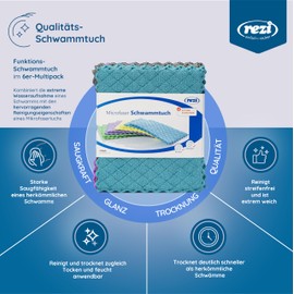 REZI 6 x Microfibre Sponge Cloth Kitchen I Cleaning Cloths/Cleaning Cloths/Dishcloths Washable at 60 Degrees I Kitchen Towels / Washcloths Made of Microfibre/Microfibre