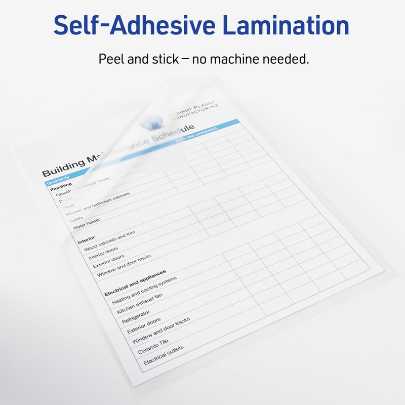 Avery Clear Laminating Sheets, 9" x 12", Permanent Self-Adhesive, 500