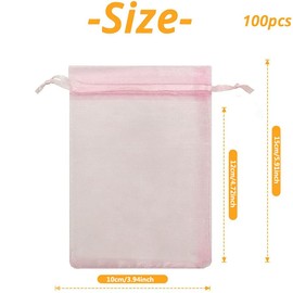iDopick 100PCS 4x6 inches Sheer Organza Bags, White Wedding Favor Bags with Drawstring, Small Jewelry Gift Bags for Party, Jewelry, Festival, Makeup Organza Favor Bags,net gift bags,Drawstring Goody bags (Pink)