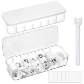 Zocipro 2Pcs Clear Cable Organiser Box with Lid, Cable Storage Box Organiser with 7 Compartments & 14 Cable Ties, Desktop Cable Box Tidy Hub Sorting Box for Cable Charger Storage (White)