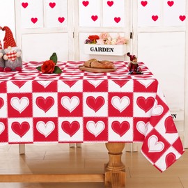 ASPMIZ Valentines Day Tablecloth Rectangle 60x104 Inch, Red Gingham Tablecloth, Love Hearts Table Cloth, Waterproof Table Cover for Valentine's Day Party Kitchen Dining Room Holiday Decor, Red