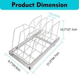 STORKING Pull Out Cookie Sheet Organizer for Cabinet, Pan and Pot Rack, Cutting Board Organizer Rack, Baking Tray Organizer for Cabinet, Adjustable Divider Width, 10" W x 22" D x 11" H, Chrome