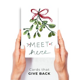 Wunderkid Meet Here Holiday Love Card, Cute Mistletoe New Year Card for Him, Boyfriend or Husband (1 Single Card, Blank inside)