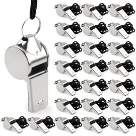 Sopoloray 24 Pack Stainless Steel Whistles with Lanyards,Professional Loud Referee Whistle Bulk,Sports Whistle for Coaches,Officials,Survival Kits Outdoor Safety(Black)