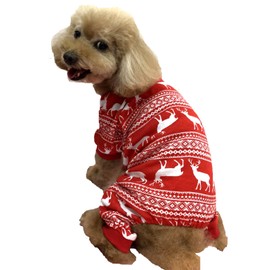 Christmas Reindeer Costume Xmas Pet Clothes for Dog Pajamas Soft Christmas PJS, Back Length 16" Medium Red