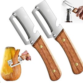 2 in 1 Stainless Steel Peeler with Wooden Handle and Bottle Opener - Peelers for Potato Pumpkin Papaya Zucchini ，Multi-Functional Vegetable Peeler fo Kitchen:(2 pcs)