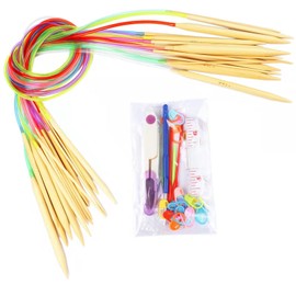 18 Pairs Bamboo Knitting Needles Set Circular Wooden Knitting Needles with Small Tools for Weave Double Pointed Flexible Knitting Needles for Handmade Creative DIY (White Colorful, 31.5inch)
