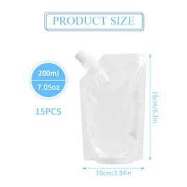 Drinks Bags, Pack of 15 Clear Drinks Bags, 200 ml Foldable Drinking Bag with 2 Funnels, Festival Drinking Bag for Juice, Coffee, Milk