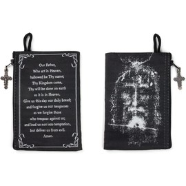 Catholic Rosary Pouch – Woven Tapestry Shroud of Turin & The Lord’s Prayer Purse From The Holy Land - Coin, Jewelry & Rosary Case w/Cross Pendant Zipper - Catholic Gifts for Women (4" x 6")