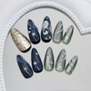 24 Pcs Blue Press on Nails Short Almond Nail Tips,YEFIUO