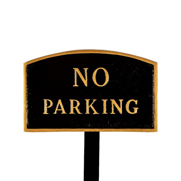 Montague Metal Products SP-8sm-BG-LS Small Black and Gold No Parking Arch Statement Plaque with 23-Inch Lawn Stake