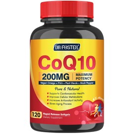 DRFOSTER Cpsulas Blandas Coq10 De 200 Mg Con Vitamina E Y Omega 3 -6 -9 Y Pqq - Coenzima Q10 De Alta Absorcin Con Bioperina  Mximo Antioxidante...    
