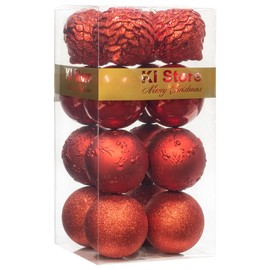 Red Christmas Baubles 16pcs 100mm Large Shatterproof Christmas Tree Decorations with Ornaments Hooks for Xmas Tree Decor Wreath Garland DIY Handcraft