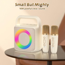 MEGUO Karoke Machine with 2 Wireless Mics,Portable Karaoke Microphone Toys with Colorful Lights and Magic Voices for Camping Party, Birthday Gift for Ages 3+ Kids Boys Girls Teenages Adults