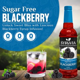 Syruvia Sugar Free Blackberry Syrup With Syrup Pump Dispenser – Blackberry Syrup Flavor, 25.4 fl oz - Perfect for Cocktails, ice Tea, Desserts, Italian Sodas, Ice and More, Kosher and Gluten-Free