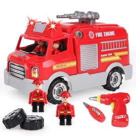 REMOKING Take Apart Toy, Educational Learning Car Toy for Boys & Girls, Build Your Own Car Toy Fire Truck ,STEM Playset with Tools and Power Drill, DIY Assembly Car Gifts with Realistic Sounds & Lights (3+ Ages)