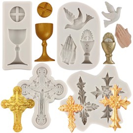 MYPRACS 4 Stück Kreuz Silikonformen Kelch Friedenstaube Fondant Formen Taufe Kuchenform für Cupcake Topper Kuchendekoration Schokolade Süßigkeiten Gummipaste Polymerton