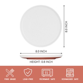 GZG Ceramic Dinner Salad Plates Set of 4, 8 Inch Speckled Dinnerware Dessert Plates with Clay-Tone Base, Microwave Oven Dishwasher Safe