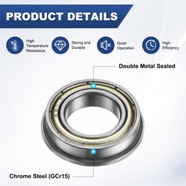 M METERXITY 10-Pack F6801ZZ Flanged Ball Bearing, 12 x 21 x 5mm Double Metal Shielded Chrome Steel (GCr15) Flange Rip Bearings for Wheelbarrow/Printer/Fax Machines/Power Tools