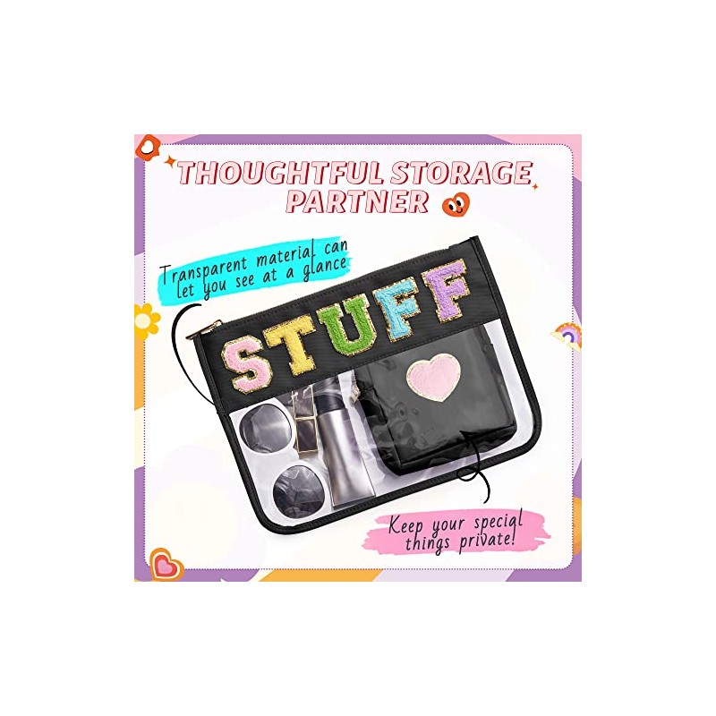 Bolsa de cosméticos, 2 bolsas de maquillaje con letras, Negro