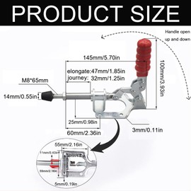 GH-302-FM Toggle Clamp Large Push Rod Tensioner Adjustable Tilt Clamp 136 kg Push Pull Toggle Clamp Plate Lift Clamp Quick Release Set for Machine Operation, Carpentry, Welding, Pack of 2