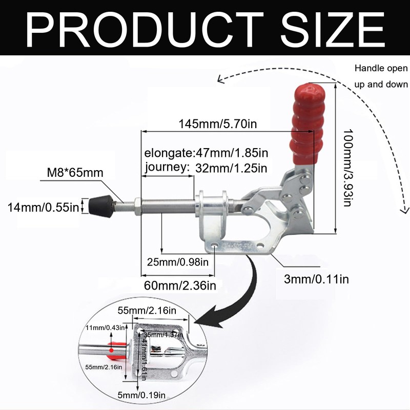 GH-302-FM Toggle Clamp Large Push Rod Tensioner Adjustable Tilt Clamp
