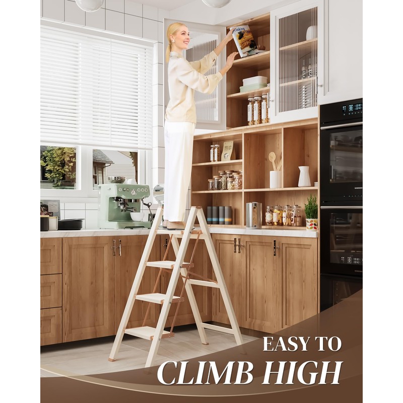 GameGem 4 Step Ladder, Folding Step Stool with Wider Pedal,