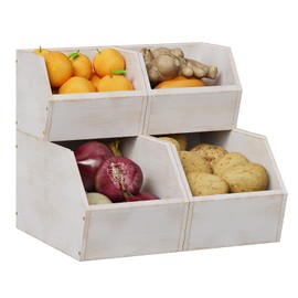 Trironsun 2 Set Bamboo Pantry Storage Bins Wood Stackable Baskets Potato and Onion Storage Bins Fruits Vegetable Bread Organization for Kitchen Counter