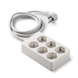 FAMATEL Connection Strip 6 Connectors | Sockets with On/Off Switch | With Cable 1.5 m | Up to 3680 W | Child Lock | Alignment Sockets 45° | Prevents Hidden Consumption | White