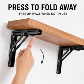 2-Pack Folding Shelf Brackets with 90° Lock & Press-to-Fold Design