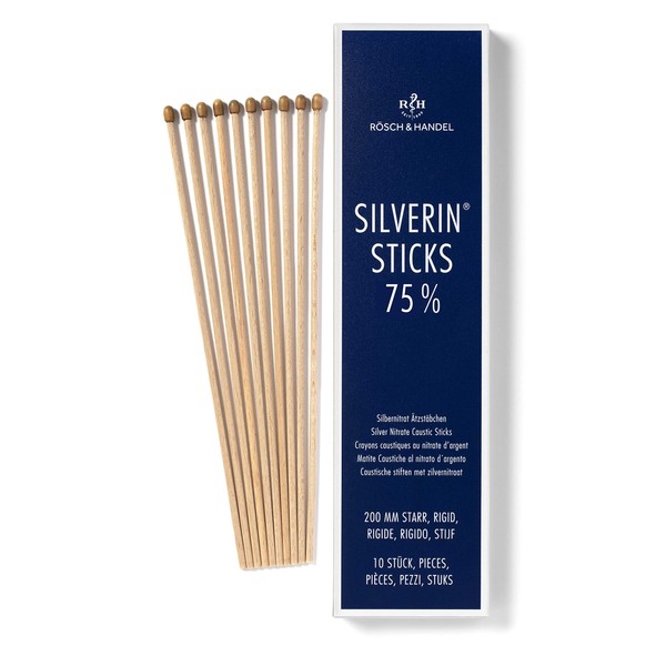 Rösch & Handel Silverin Silver Nitrate Etching Sticks | Etching Pen Lapis Sticks 75% (200 mm 10 Pieces) | for Treating Warts and Corns