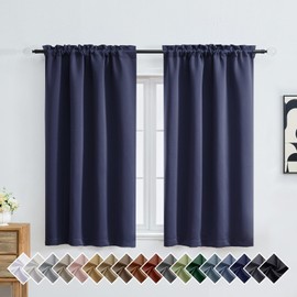 OVZME Navy Blue Short Blackout Curtains for Bedroom 54 Inches Long 2 Panels, Modern Window Treatments Thermal Insulated Curtains for Living Room, Dual Rod Pocket Blackout Drapes, 2x40Wx54L Inches