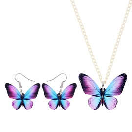 DUOWEI Acrylic Vibrant Morpho Butterfly Earring Butterfly Necklace Earring Set Charm Drop Dangle Pendant Jewelry Gifts for Women Teens (Purple)