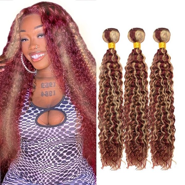 Burgundy Bundles Human Hair Highlight Kinky Curly Bundle 22 24