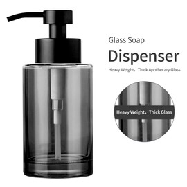 Enra Thick Glass Soap Dispenser with Stainless Steel Pump, 12oz Black Bathroom & Kitchen Hand Liquid Soap Dispenser