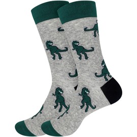 BambooMN Men's Cotton Novelty Socks - Dinosaur - S/M - 2 Pairs