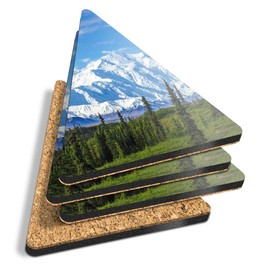 4 x Triangle Coasters - Mount Denali Alaska Mountain Cork Backed MDF Glossy Tea Coffee Accessory #3493