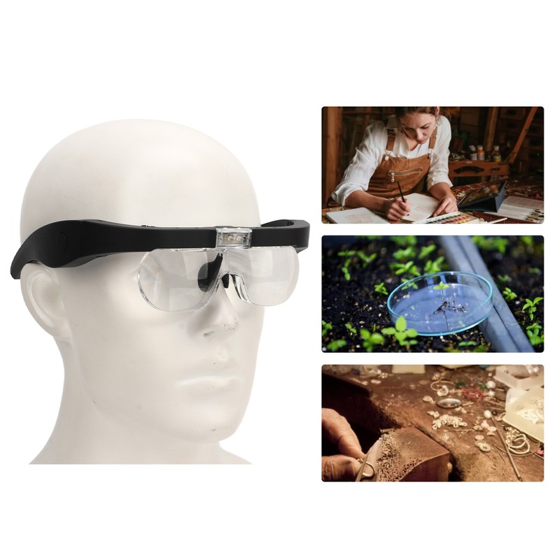 Headband Magnifying Glass Adjustable LED White Light 4 Interchangeable Lenses