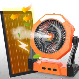 Ausic 10W Solar Fan with Mister, Misting Camping Fan with Solar Panel, Portable Outdoor Fans, 8 Inch Battery Operated Rechargeable Cooling Fans with Water Spray for Travel/Beach/Chicken Coop