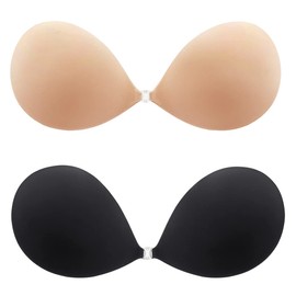 MITALOO Adhesive Bra Invisible Sticky Strapless Push up Backless Reusable Silicone Covering Nipple Bras Black Nude
